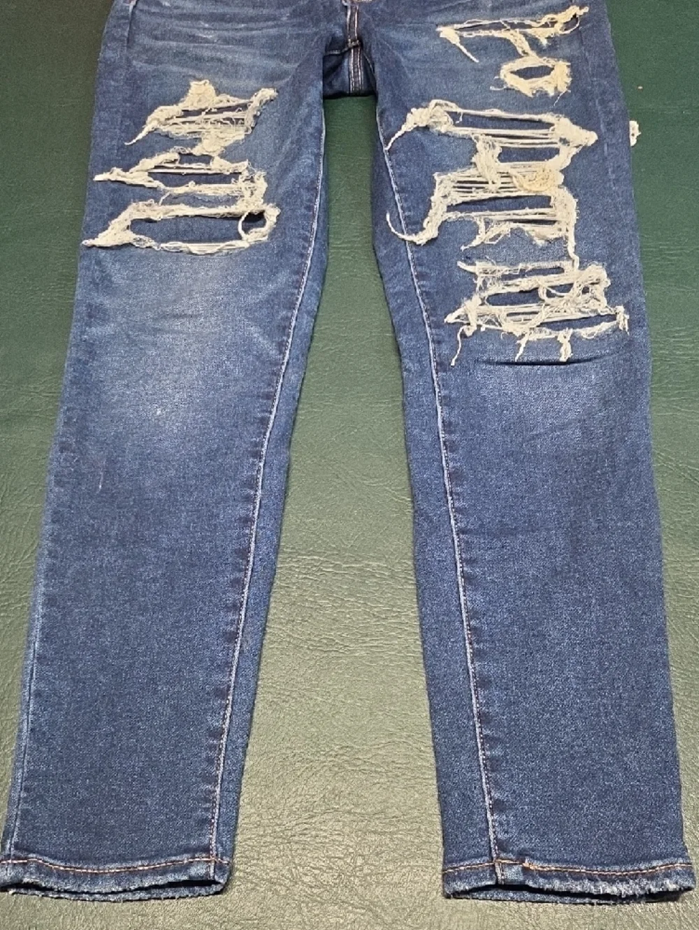 **American Eagle Distressed Dark Wash Skinny Jeans** - Picture 2 of 12